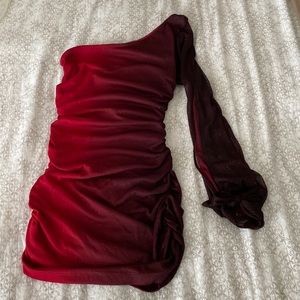 One shoulder red ombré cocktail dress